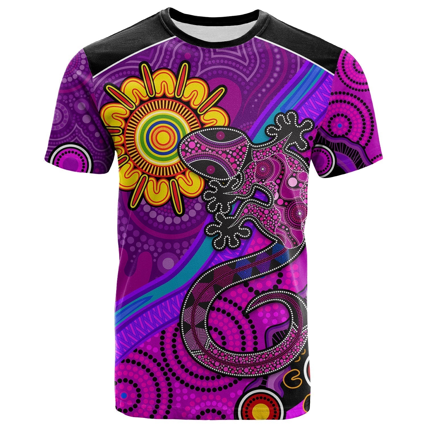 Australia Lizard and Sun T shirt Aboriginal Art Purple - Vibe Hoodie Shop