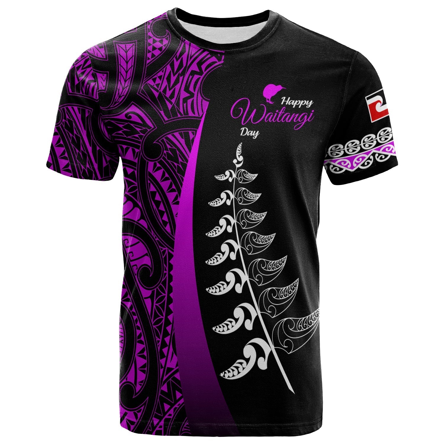 Waitangi Day T shirt Maori Mix Fern Style Purple - Vibe Hoodie Shop