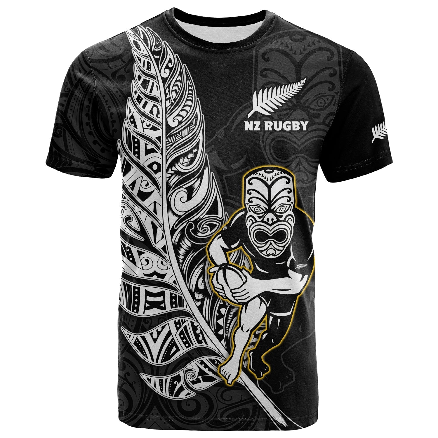 (Custom Text And Number) New Zealand Silver Fern Rugby T Shirt All Black Maori Version Black - Vibe Hoodie Shop