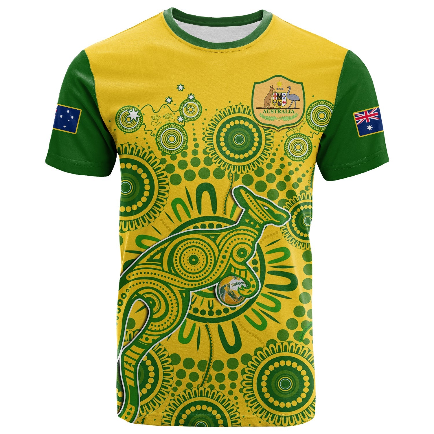 (Custom Text And Number) Australia Soccer T Shirt Socceroos Kangaroo Aussie Indigenous National Color - Vibe Hoodie Shop