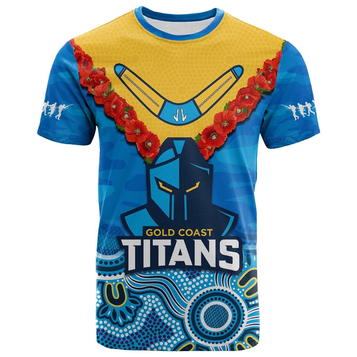 (Custom Text And Number) Titans ANZAC 2023 T Shirt Camouflage Poppy Mix Aboriginal - Vibe Hoodie Shop