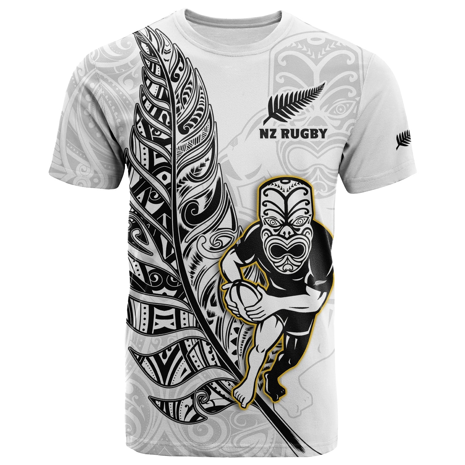 (Custom Text And Number) New Zealand Silver Fern Rugby T Shirt All Black Maori Version White - Vibe Hoodie Shop