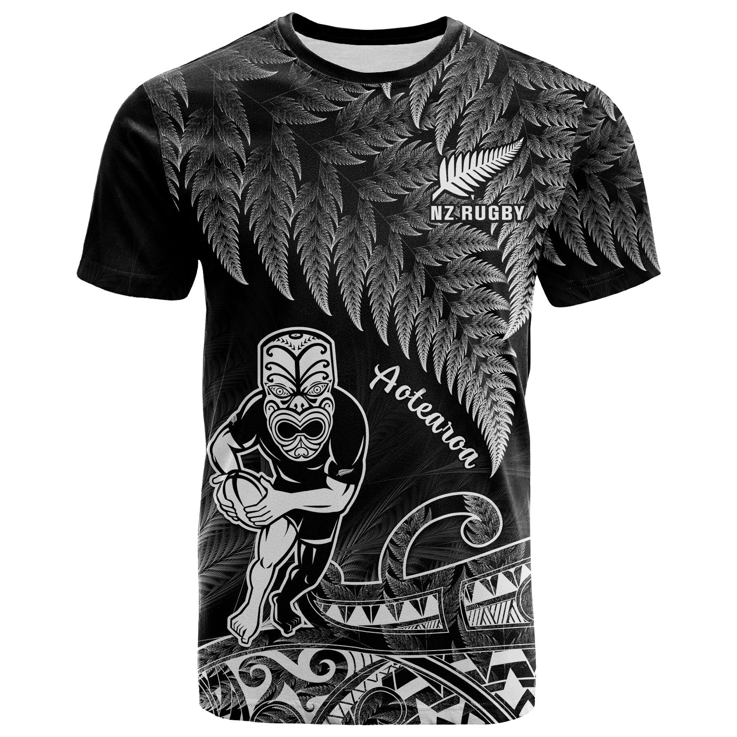 (Custom Text And Number) New Zealand Silver Fern Rugby T Shirt All Black Koru Maori - Vibe Hoodie Shop