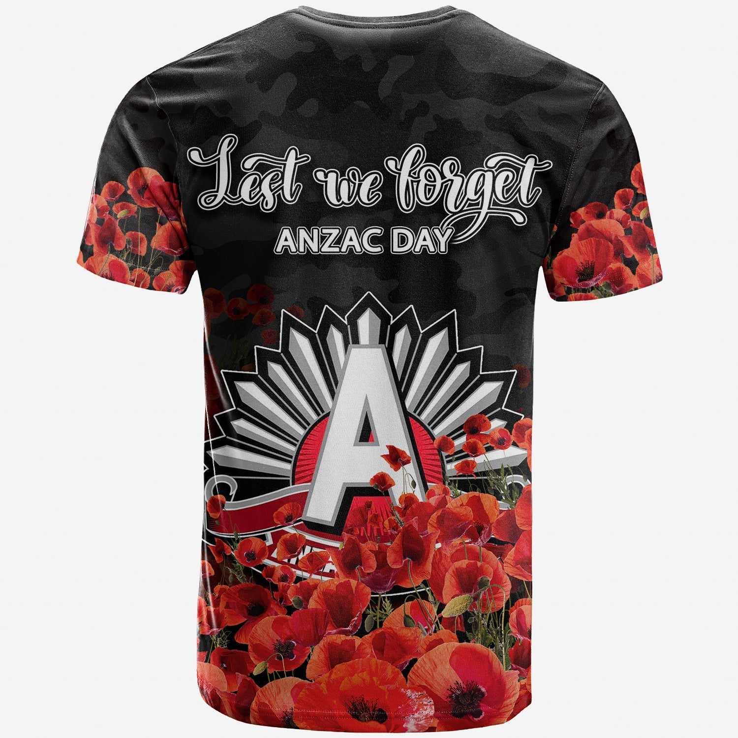 ANZAC Day Essendon Bombers T shirt Poppy Flowers With Army Patterns - Vibe Hoodie Shop