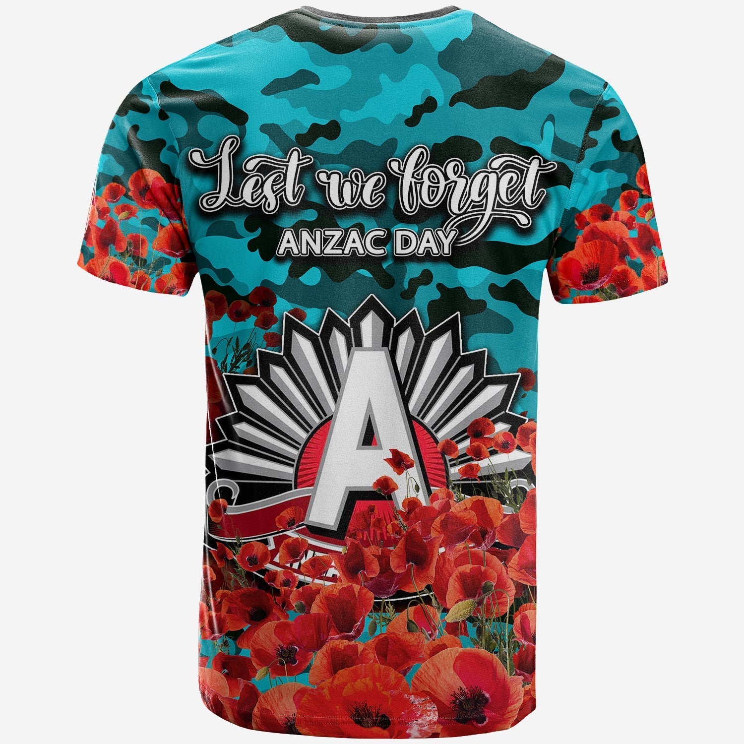 ANZAC Day Port Adelaide T shirt Poppy Flowers With Army Patterns - Vibe Hoodie Shop