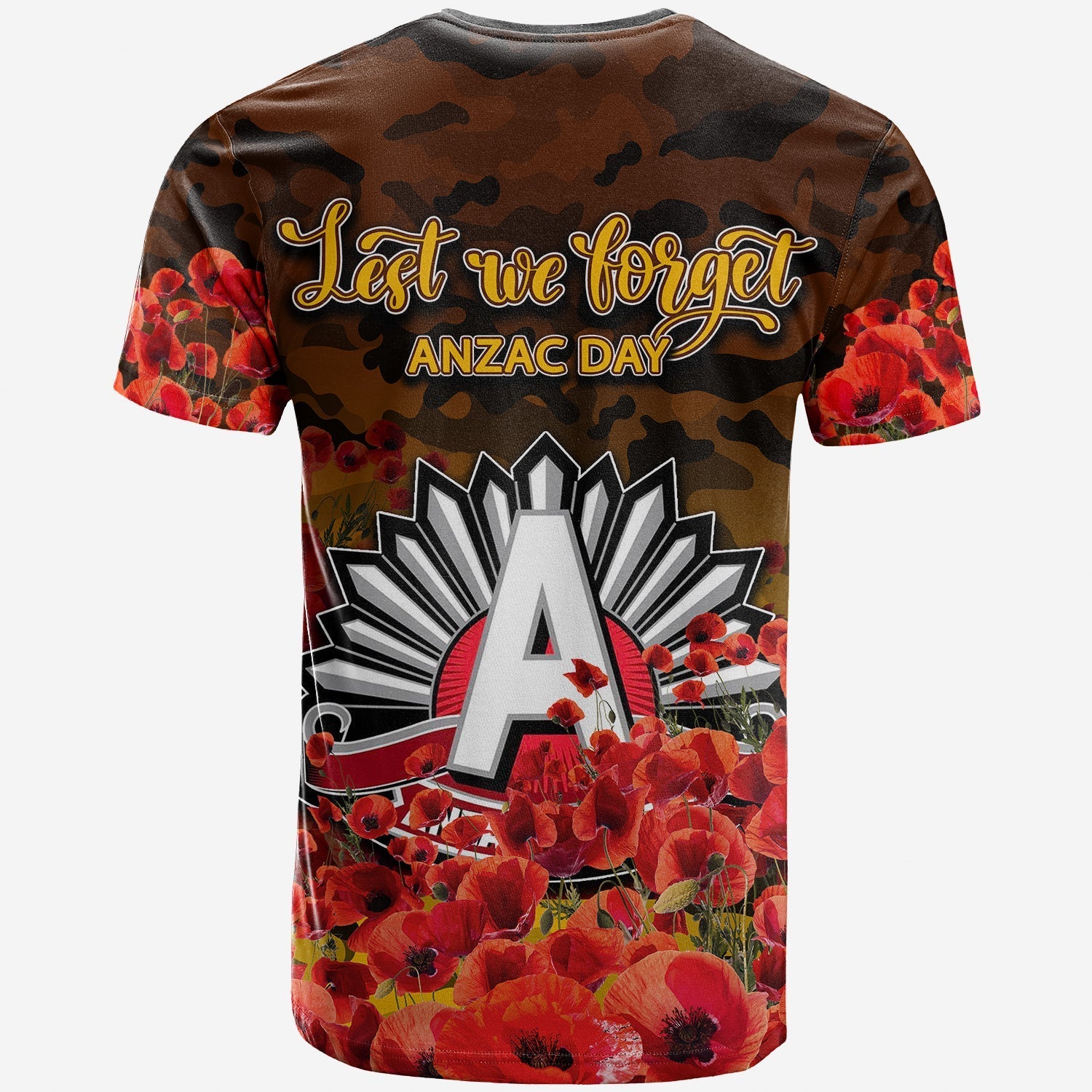 ANZAC Day Hawks T shirt Poppy Flowers With Army Patterns - Vibe Hoodie Shop