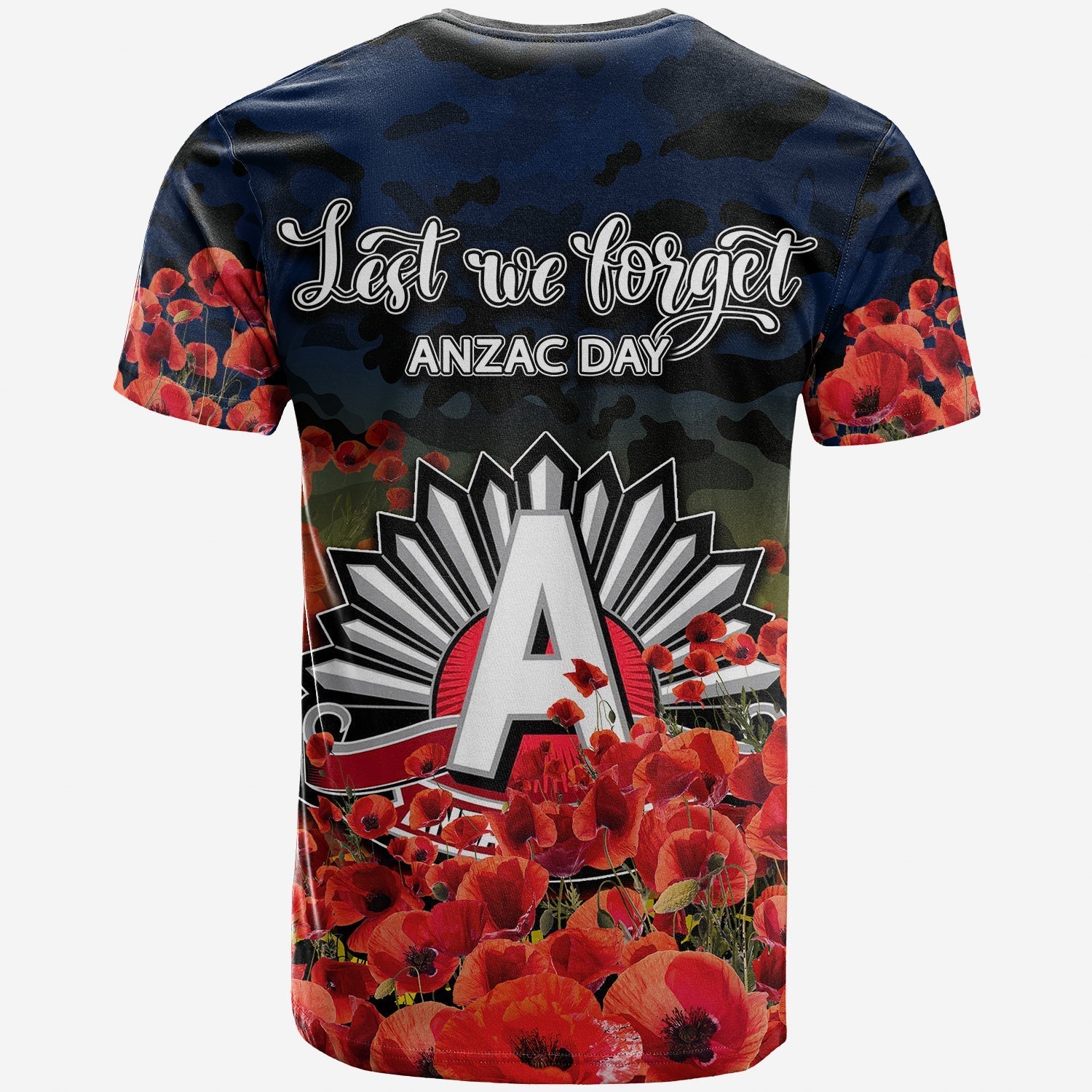 ANZAC Day Crows T shirt Poppy Flowers With Army Patterns - Vibe Hoodie Shop