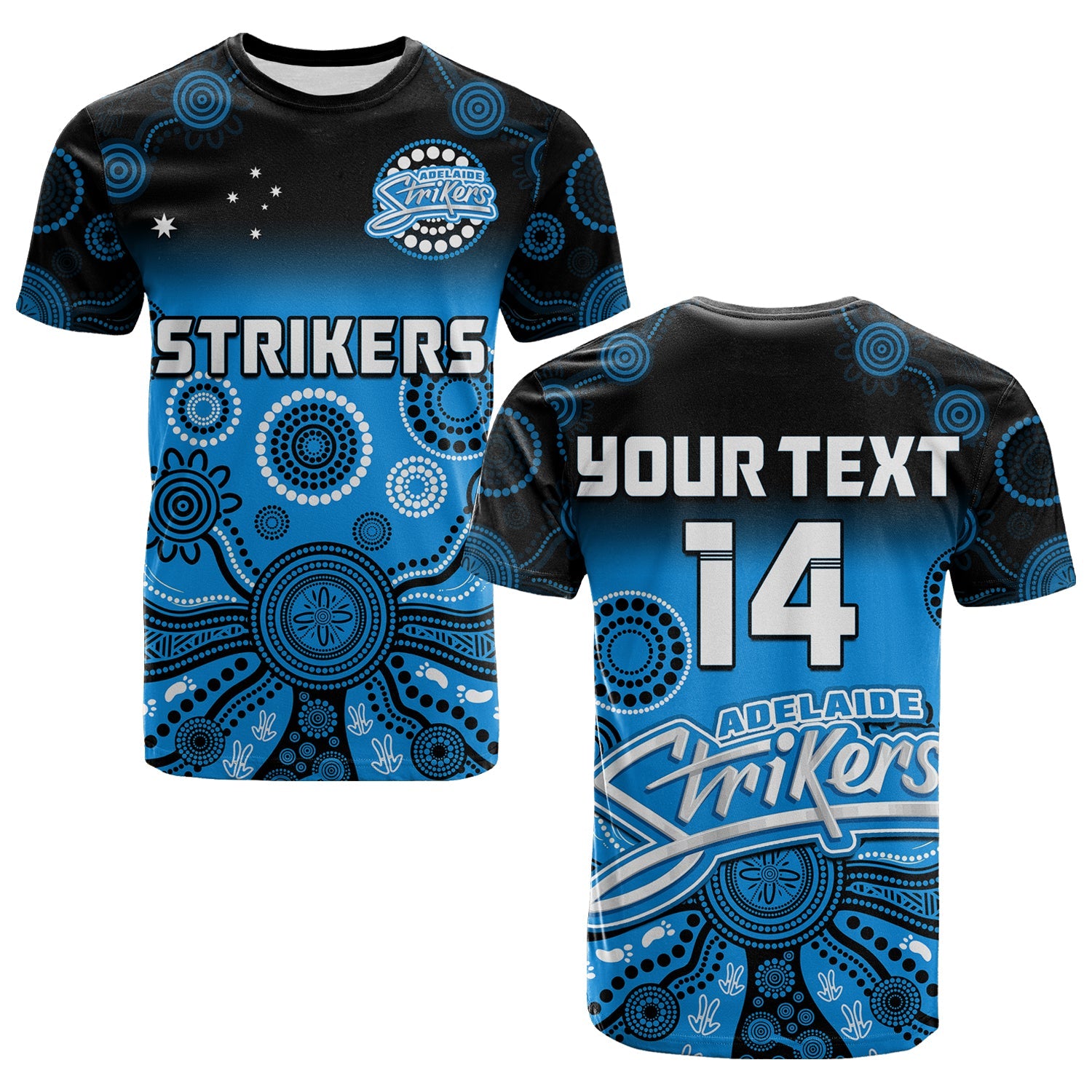 (Custom Text And Number) Adelaide Strikers T Shirt Gradient Aboriginal Dot Painting - Vibe Hoodie Shop