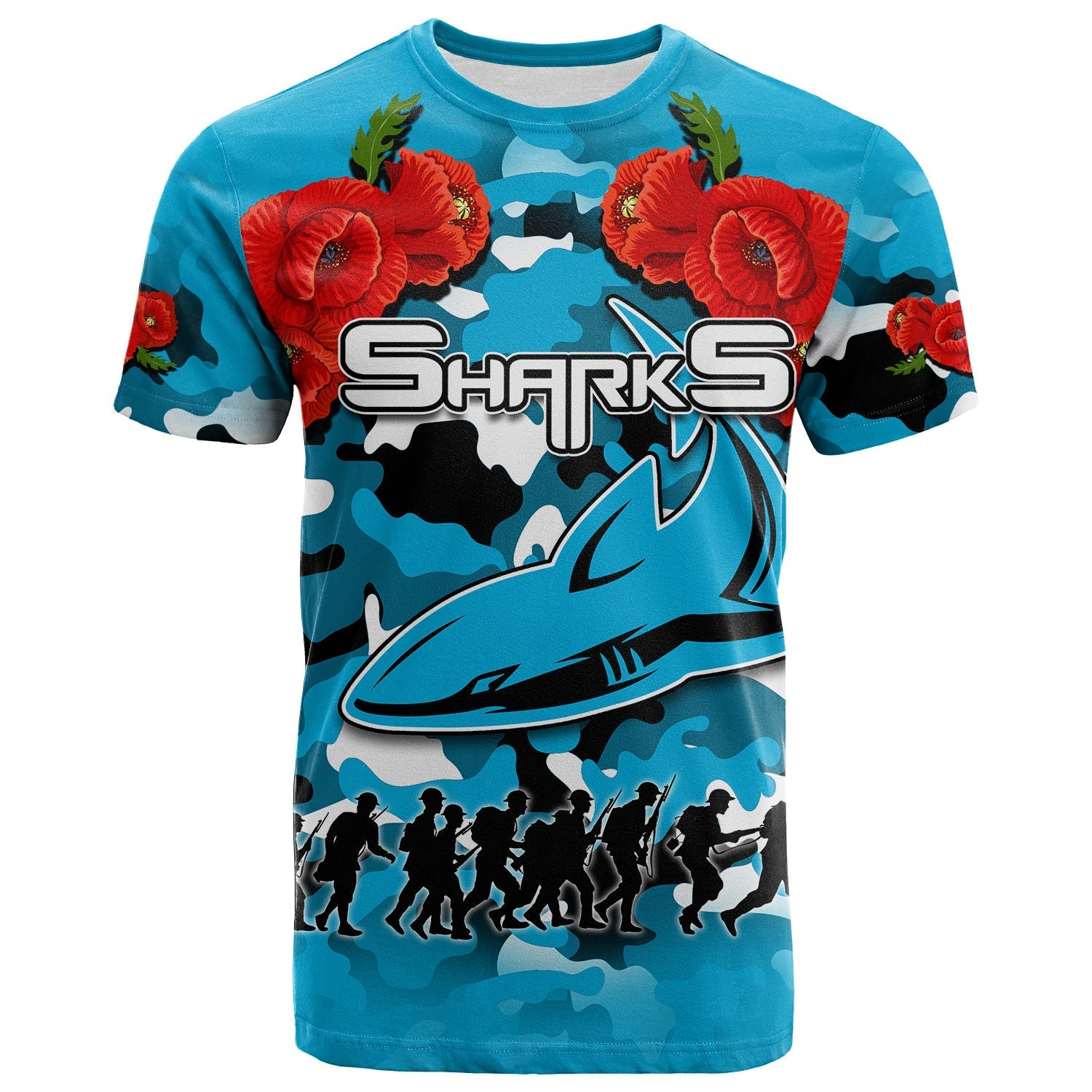 ANZAC Day T shirt Sharks Army Style - Vibe Hoodie Shop