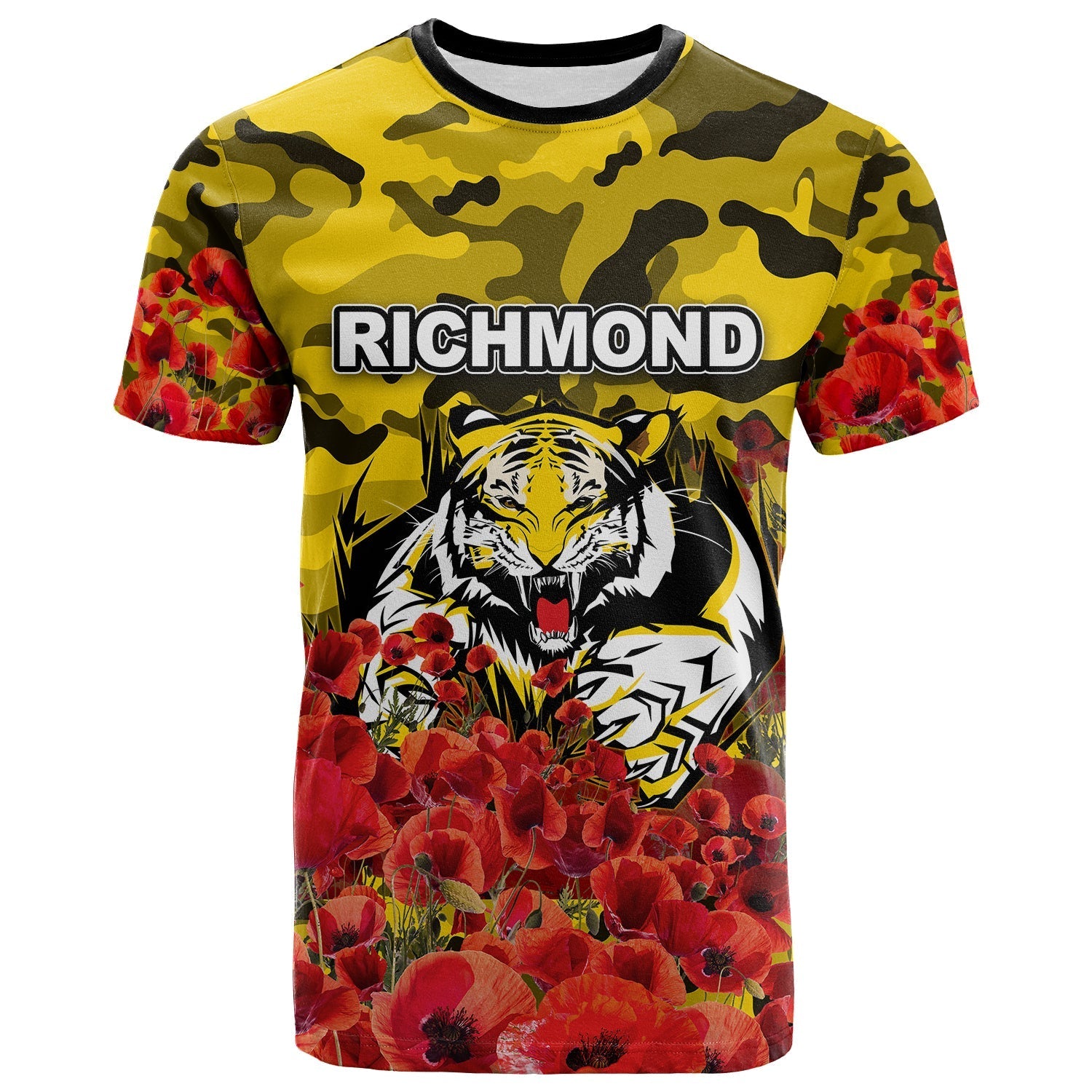 ANZAC Day Richmond T shirt Poppy Flowers With Army Patterns - Vibe Hoodie Shop