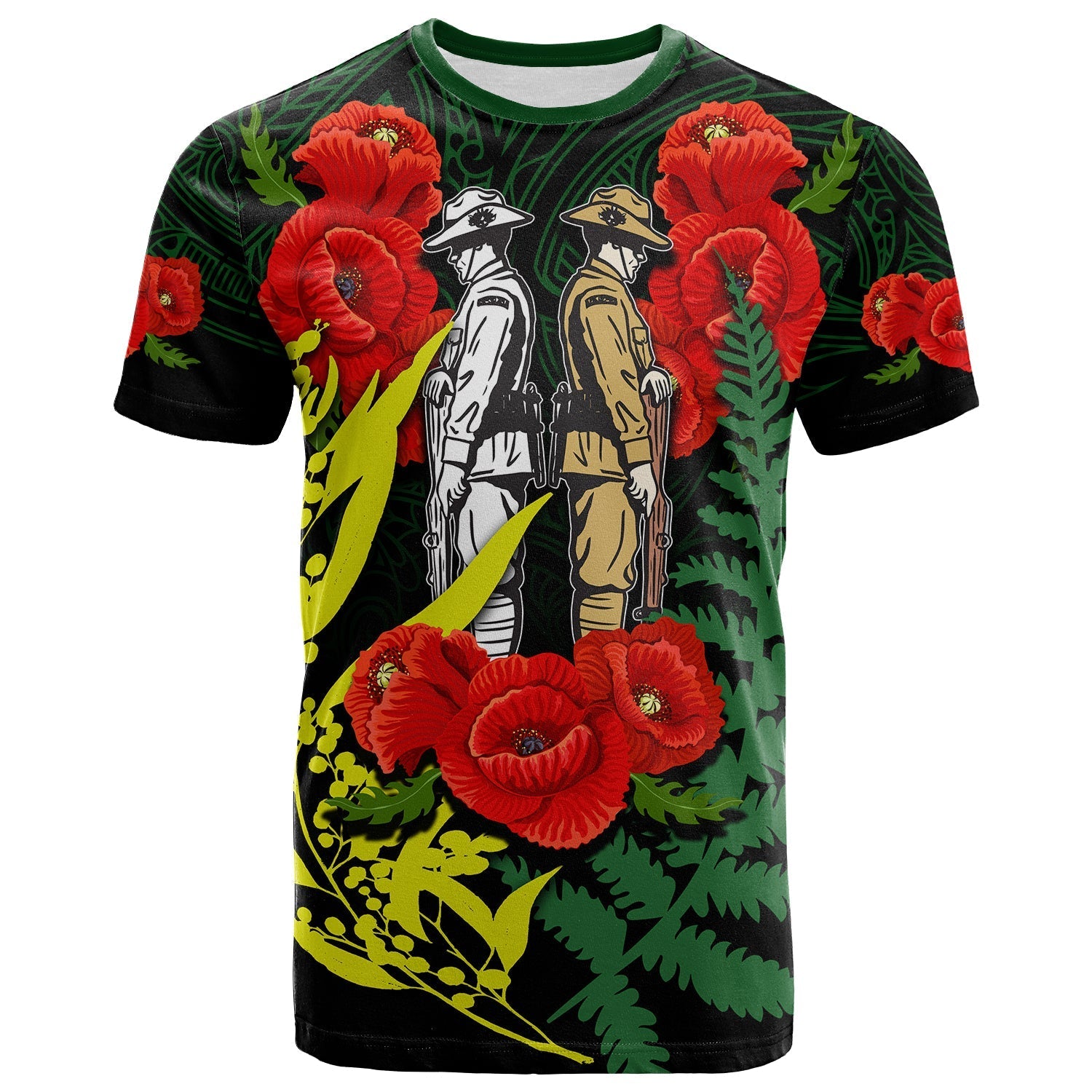 ANZAC Day T shirt Maori Patterns Green Color - Vibe Hoodie Shop