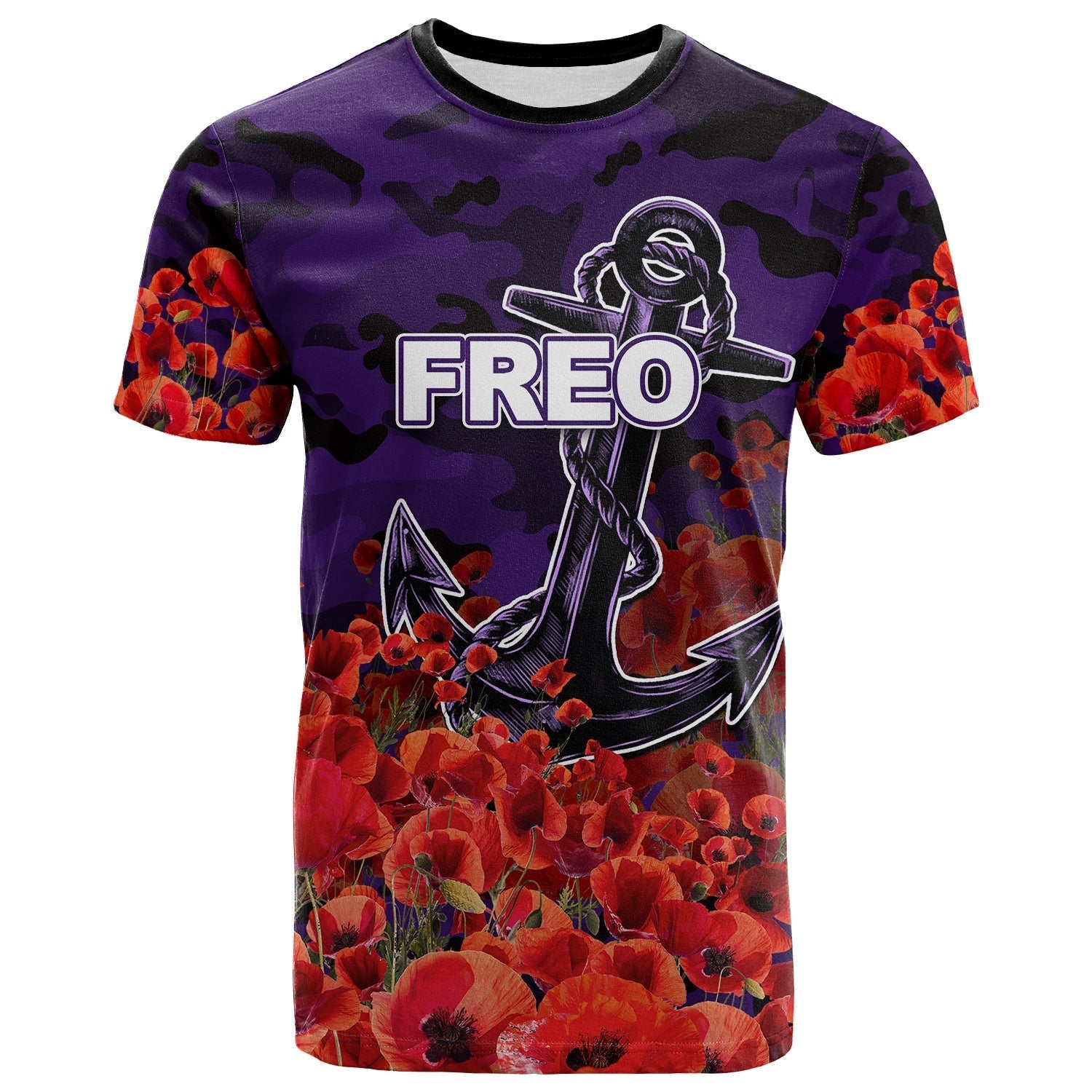 ANZAC Day Freo T shirt Poppy Flowers With Army Patterns - Vibe Hoodie Shop