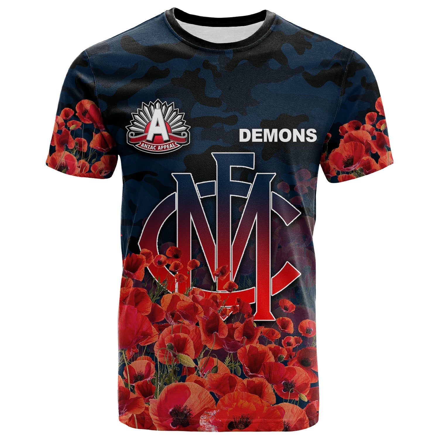 ANZAC Day Demons T shirt Poppy Flowers With Army Patterns - Vibe Hoodie Shop