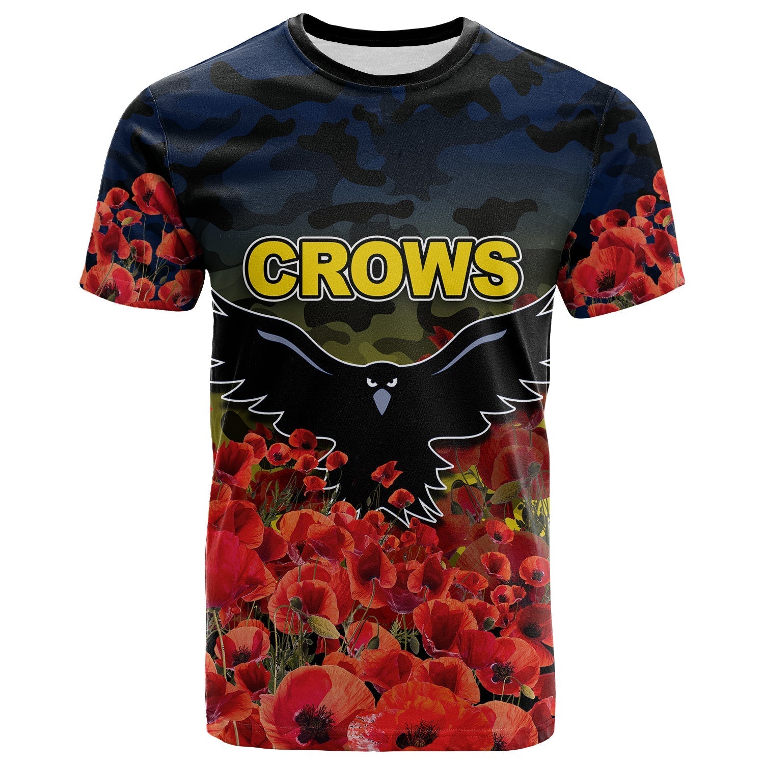 ANZAC Day Crows T shirt Poppy Flowers With Army Patterns - Vibe Hoodie Shop