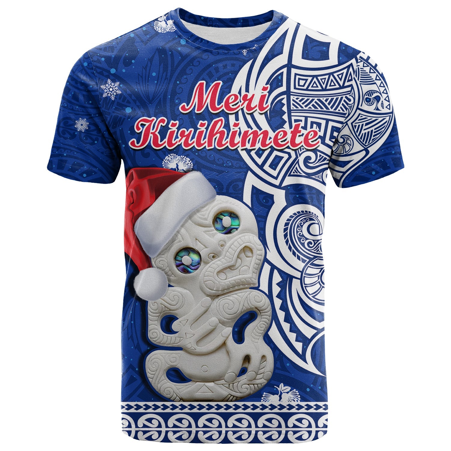 New Zealand Christmas T Shirt Hei Tiki Blue Pohutukawa Meri Kirihimete - Vibe Hoodie Shop
