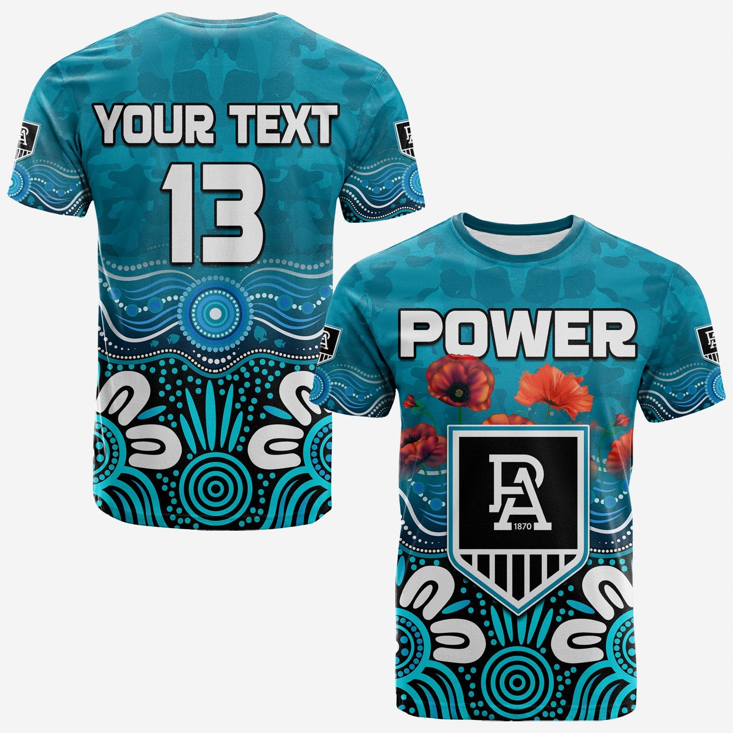 (Custom Text and Number) Power ANZAC 2022 T shirt Port Adelaide Aboriginal Remember Them - Vibe Hoodie Shop