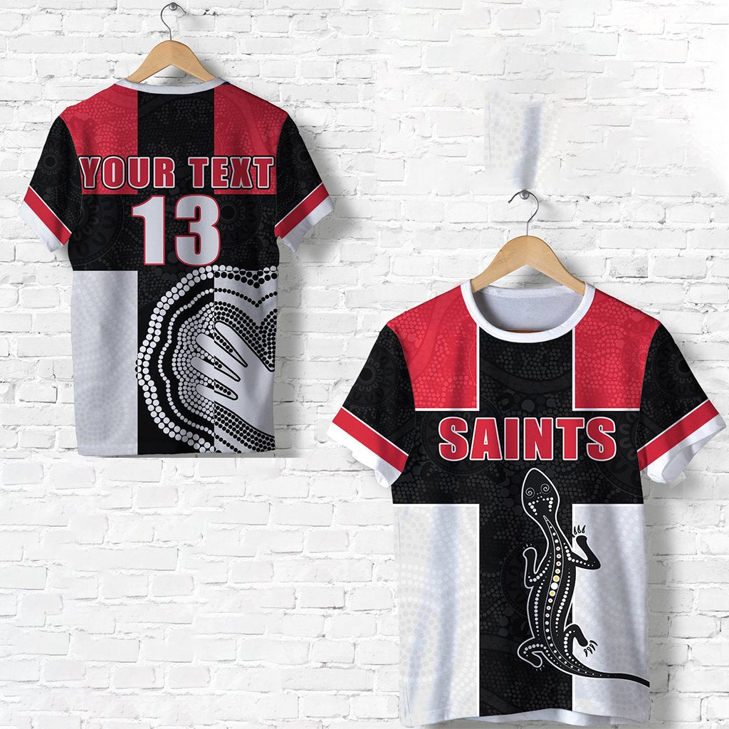 (Custom Personalised) Saints Simple Indigenous T shirt Brave St Kilda - Custom Text and Number - Vibe Hoodie Shop