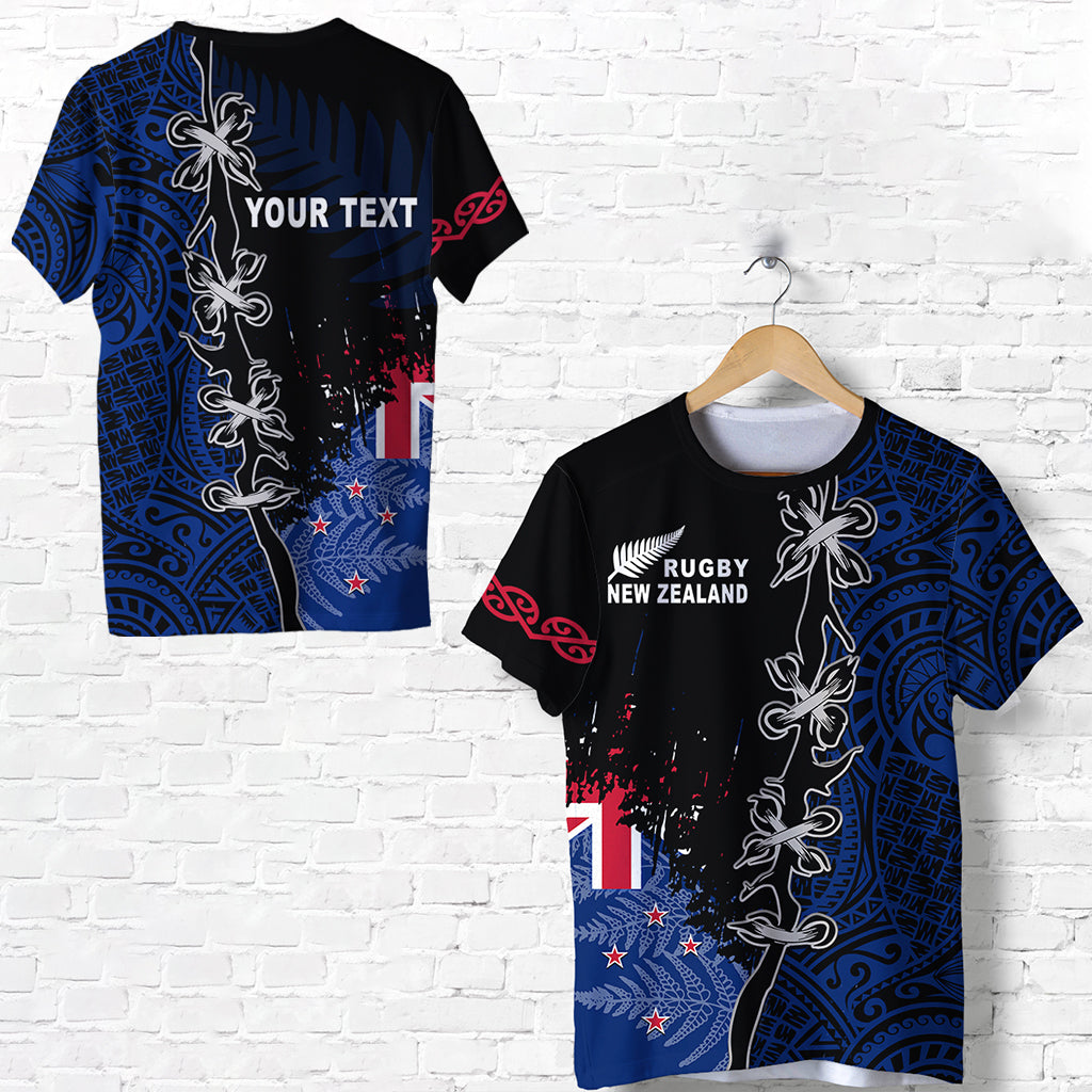 (Custom Personalised) New Zealand Rugby T shirt Mix Maori and Fern - Vibe Hoodie Shop