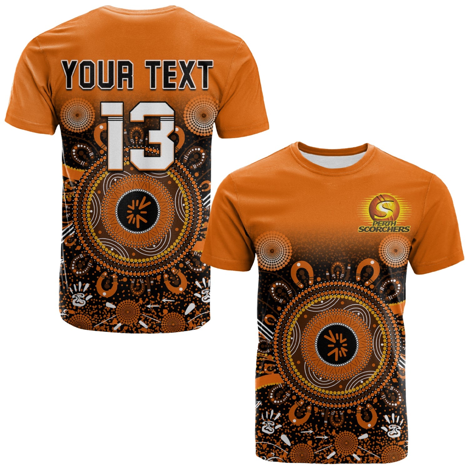 (Custom Text and Number) Perth Scorchers T Shirt Aboriginal Sunshine - Vibe Hoodie Shop