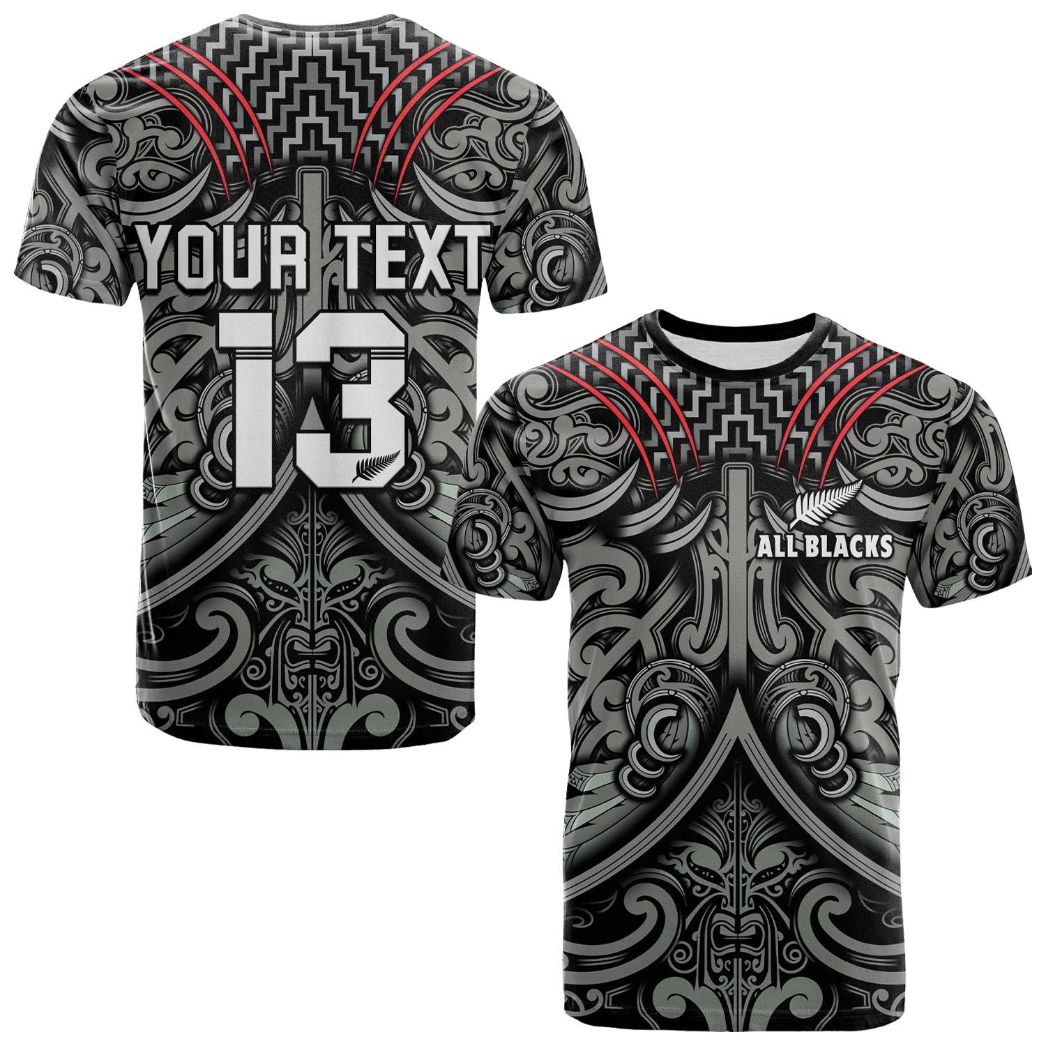 (Custom Text and Number) New Zealand Silver Fern Rugby T Shirt All Black NZ Maori Pattern - Vibe Hoodie Shop