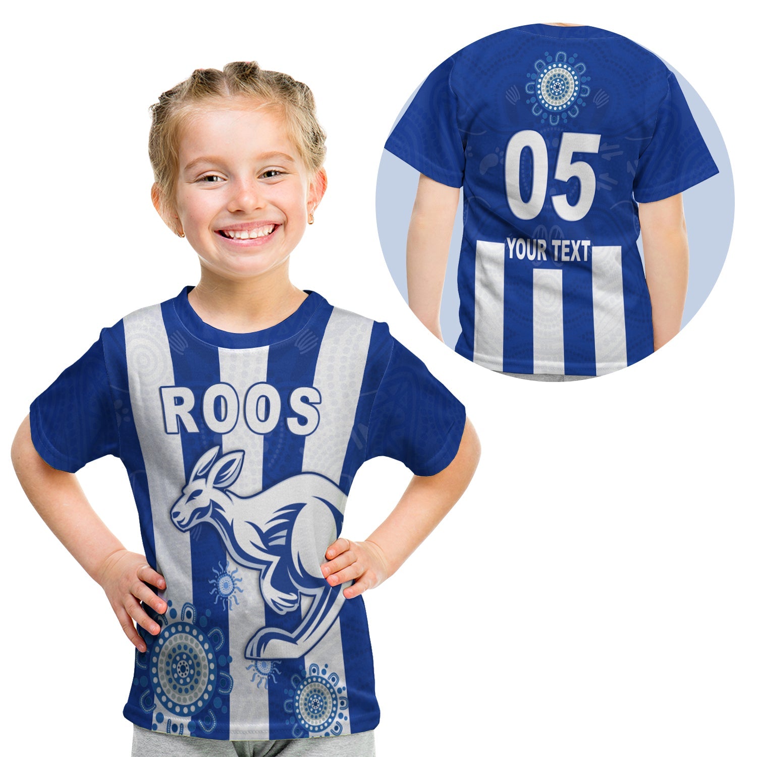 (Custom Personalised) Roos Football North Melbourne T shirt KID Simple Indigenous - Custom Text and Number - Vibe Hoodie Shop