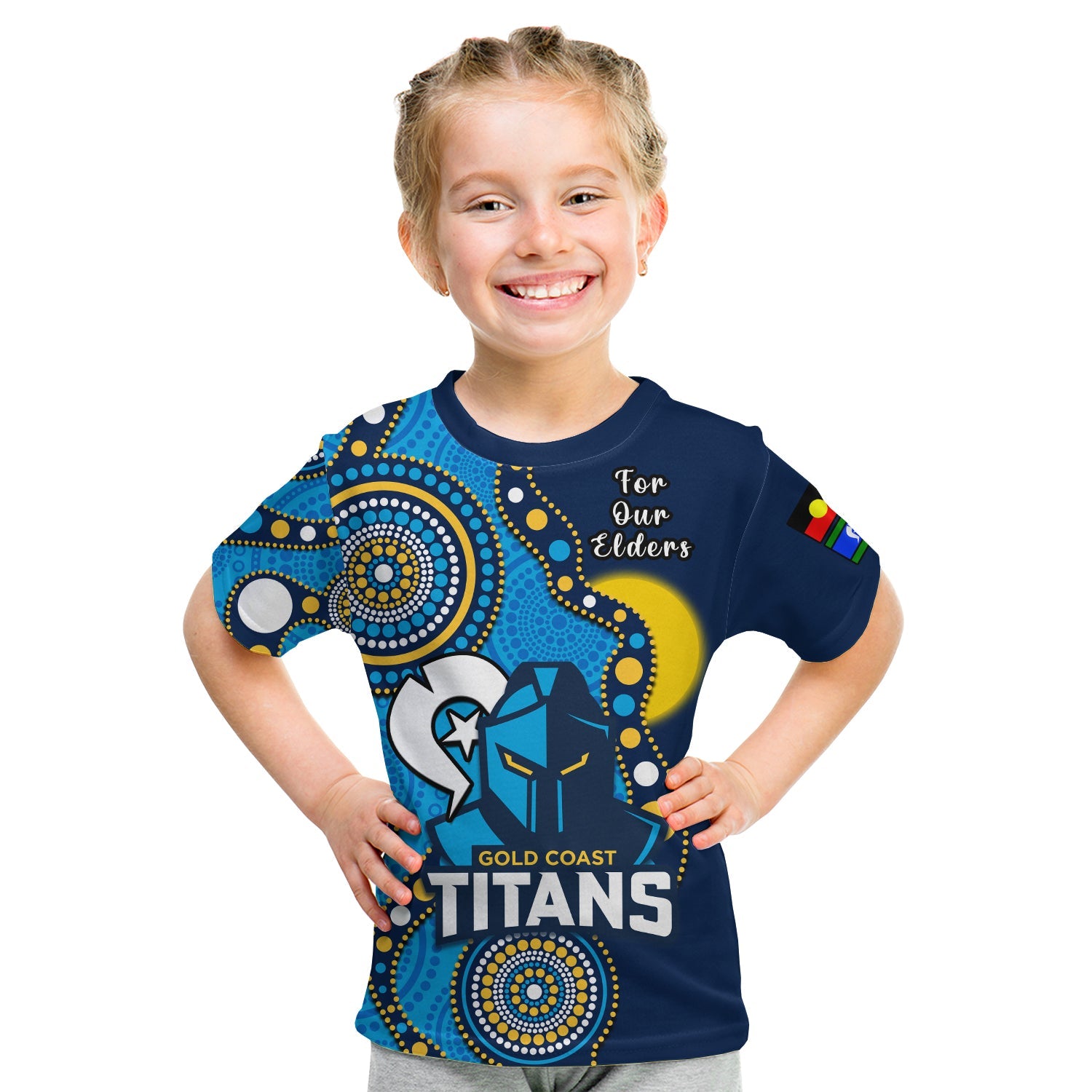 (Custom Text And Number) Titans Rugby NAIDOC 2023 T Shirt KID Indigenous For Our Elders - Vibe Hoodie Shop