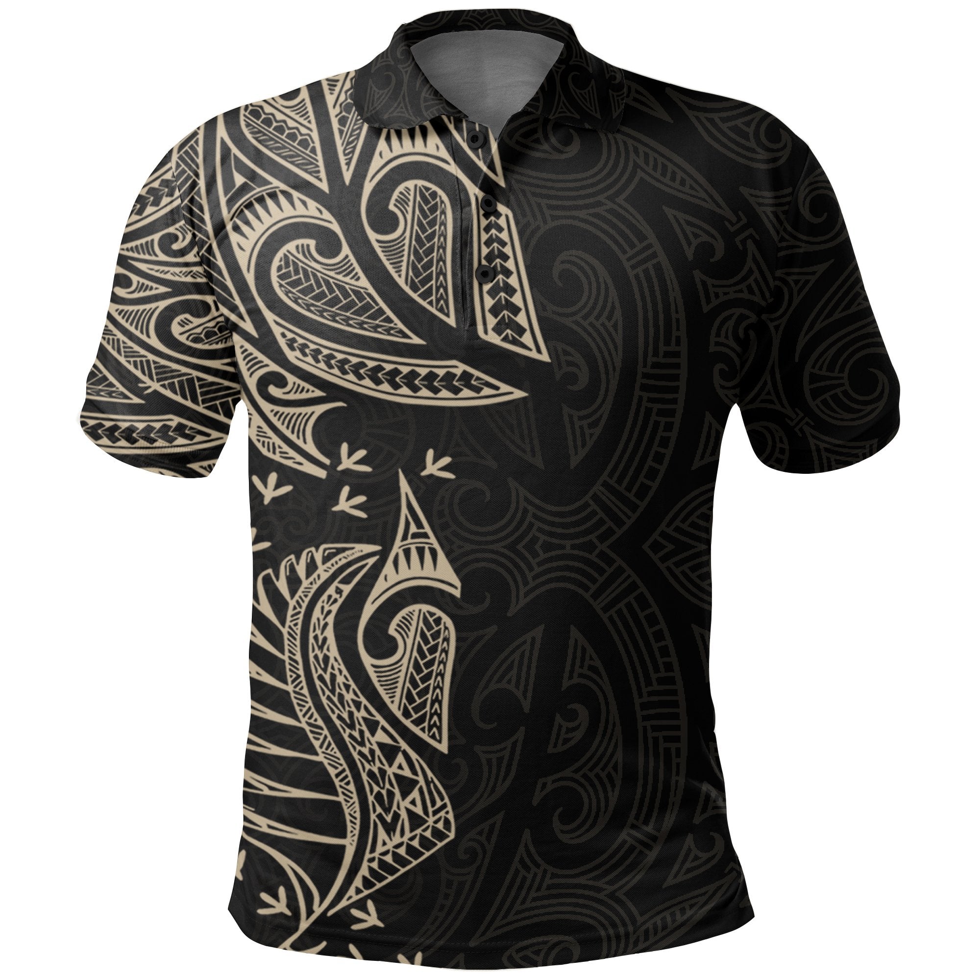 New Zealand Maori Polo Shirt, Ta Moko Tattoo Golf Shirt - Tan - Vibe Hoodie Shop