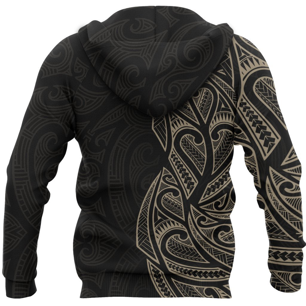 New Zealand Maori Zip Hoodie, Ta Moko Tattoo Full Zip Hoodie - Tan - Vibe Hoodie Shop