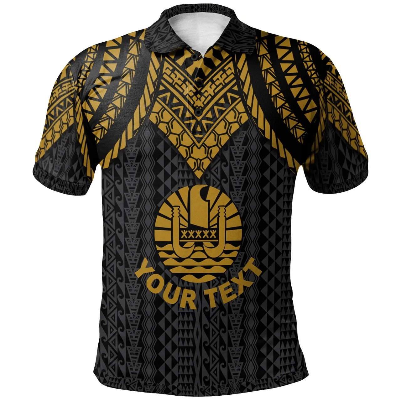 Vibe Hoodie Tahiti Custom Personalised Polo Shirt - Polynesian Armor Style Gold - Vibe Hoodie Shop