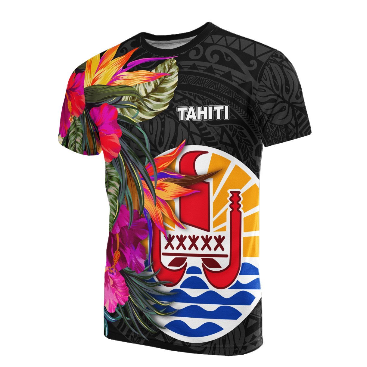 Vibe Hoodie Tahiti T shirt - Hibiscus Polynesian Pattern - Vibe Hoodie Shop