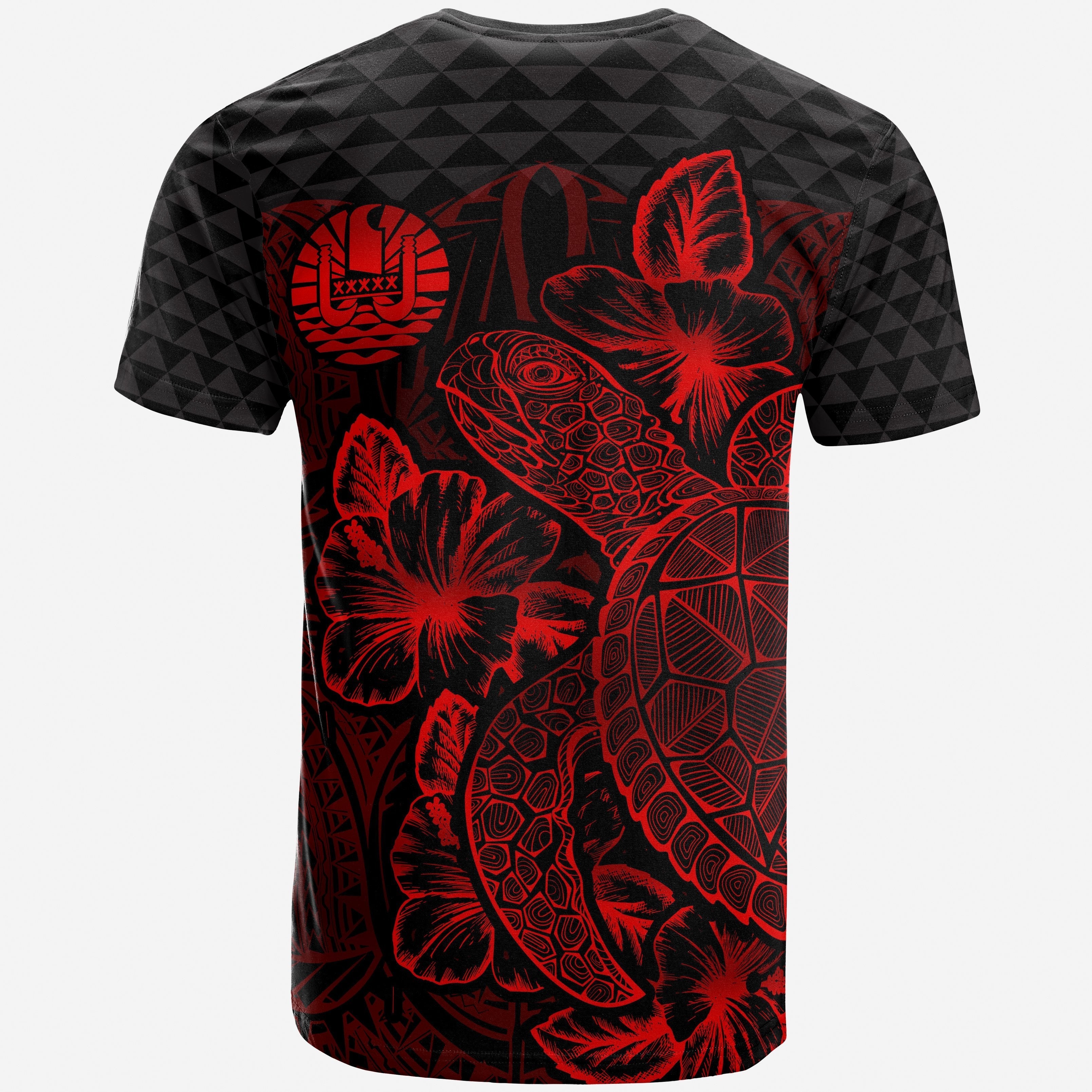 Vibe Hoodie Tahiti Polynesian T shirt - Tahiti FLag Turtle Hibiscus Red - Vibe Hoodie Shop