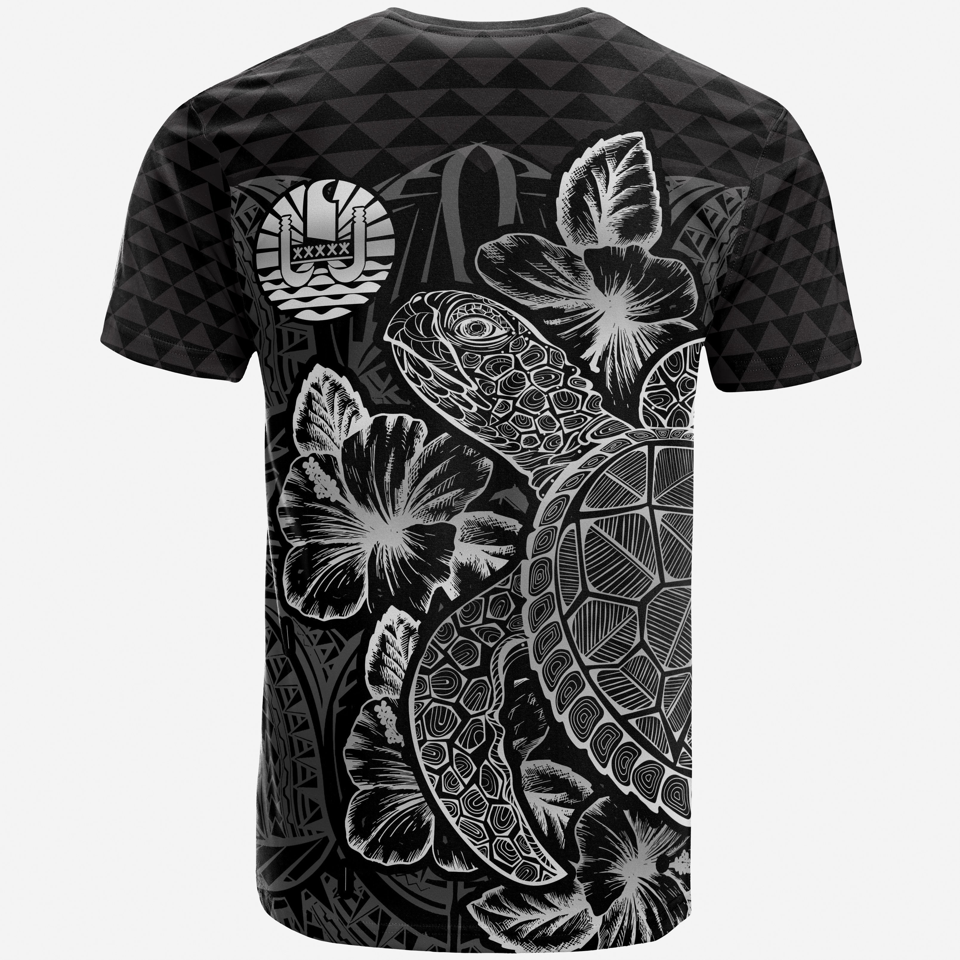 Vibe Hoodie Tahiti Polynesian T shirt - Tahiti FLag Turtle Hibiscus Black - Vibe Hoodie Shop