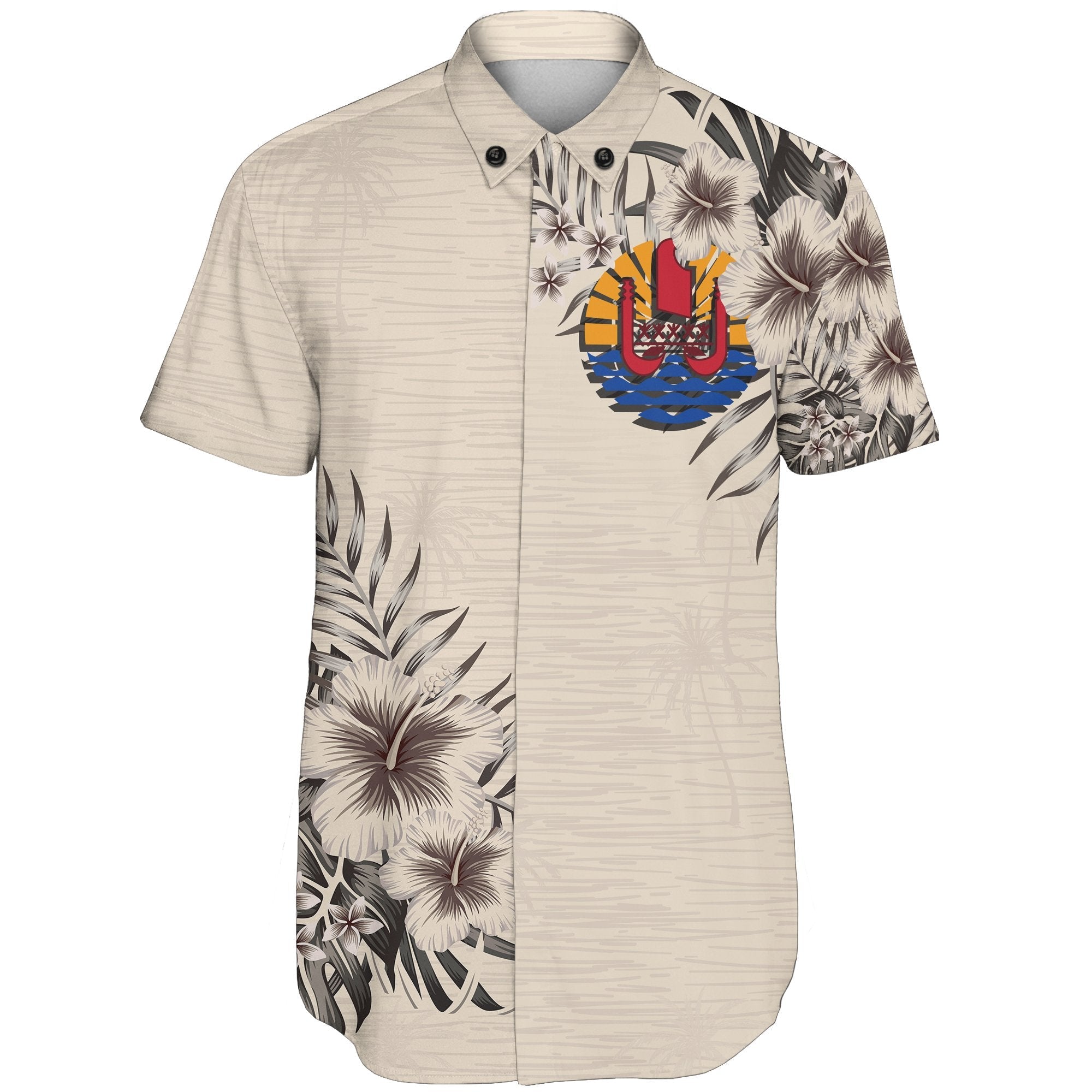 Tahiti Short Sleeve Shirt - The Beige Hibiscus - Vibe Hoodie Shop