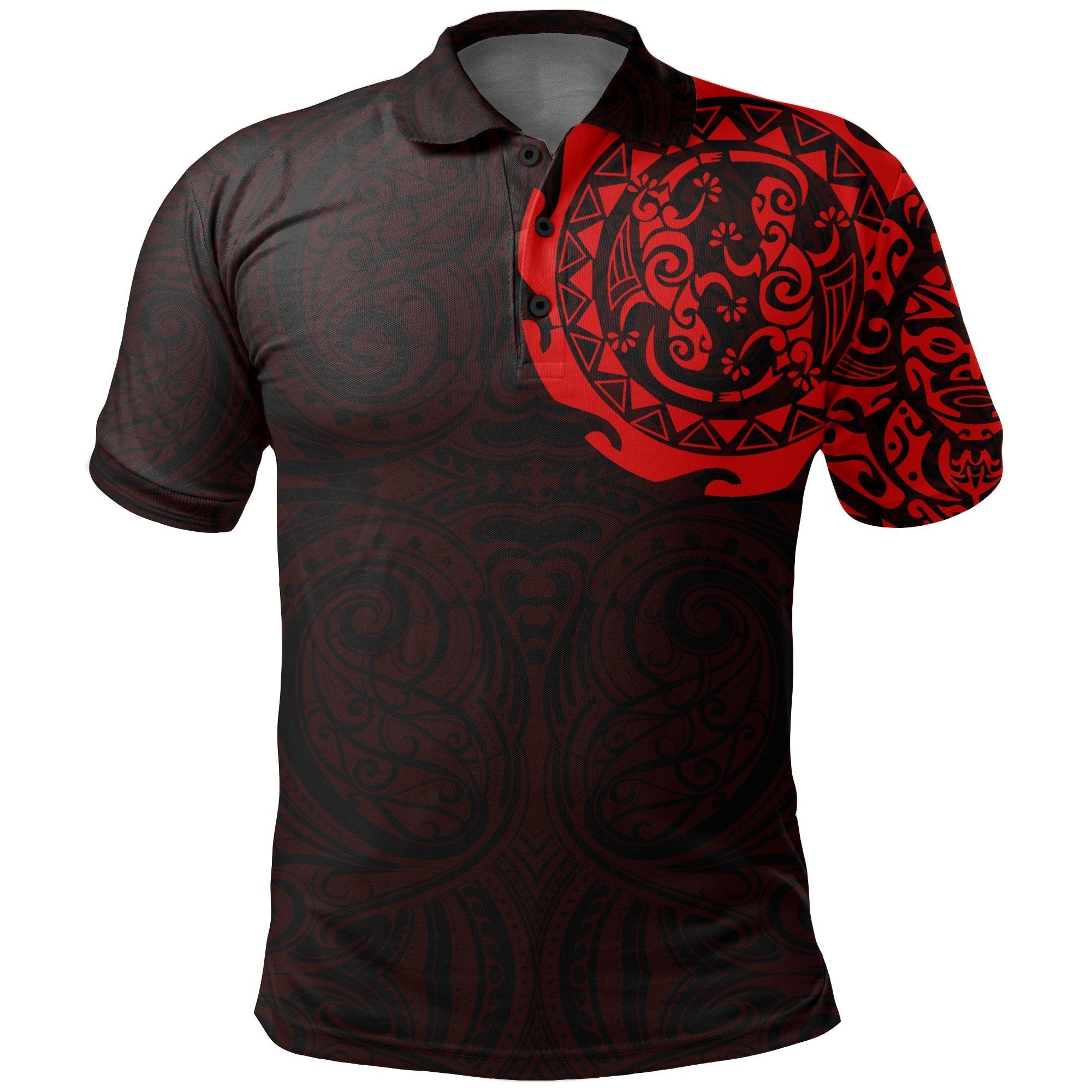 Maori Tangaroa Tattoo New Zealand Polo Shirt - Red - Vibe Hoodie Shop