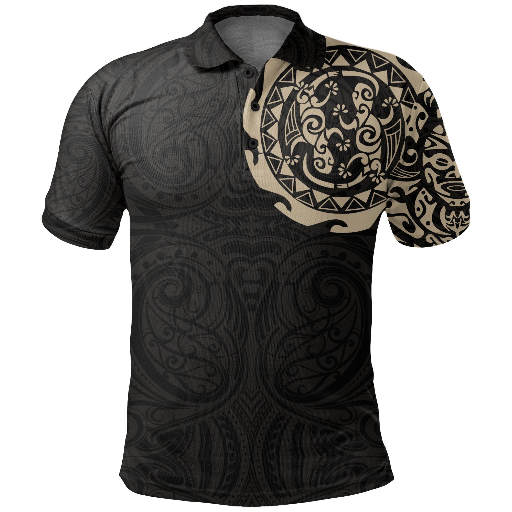 Maori Tangaroa Tattoo New Zealand Polo Shirt - Tan - Vibe Hoodie Shop