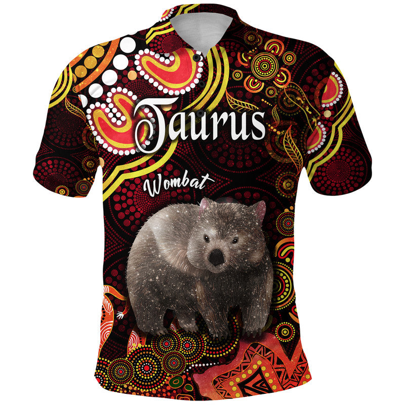 (Custom Personalised) Australian Astrology Polo Shirt Taurus Wombat Zodiac Aboriginal Vibes - Red - Vibe Hoodie Shop