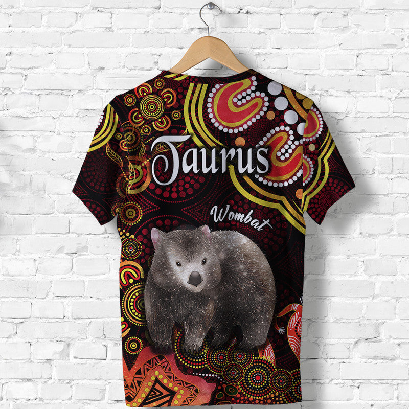Australian Astrology T Shirt Taurus Wombat Zodiac Aboriginal Vibes - Red - Vibe Hoodie Shop