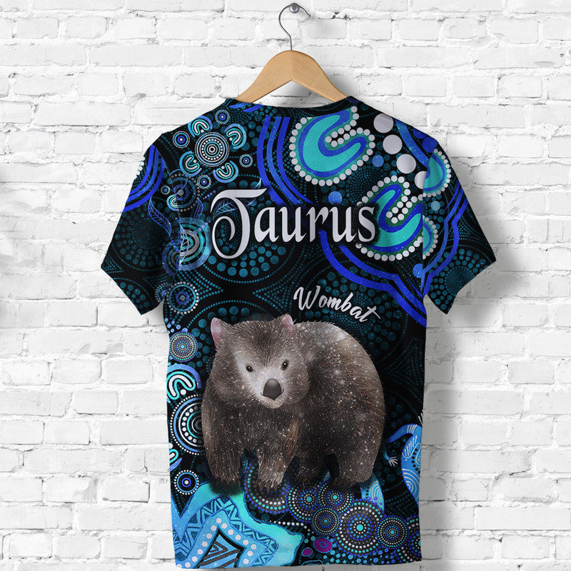 Australian Astrology T Shirt Taurus Wombat Zodiac Aboriginal Vibes - Blue - Vibe Hoodie Shop
