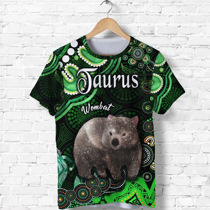 Australian Astrology T Shirt Taurus Wombat Zodiac Aboriginal Vibes - Green - Vibe Hoodie Shop