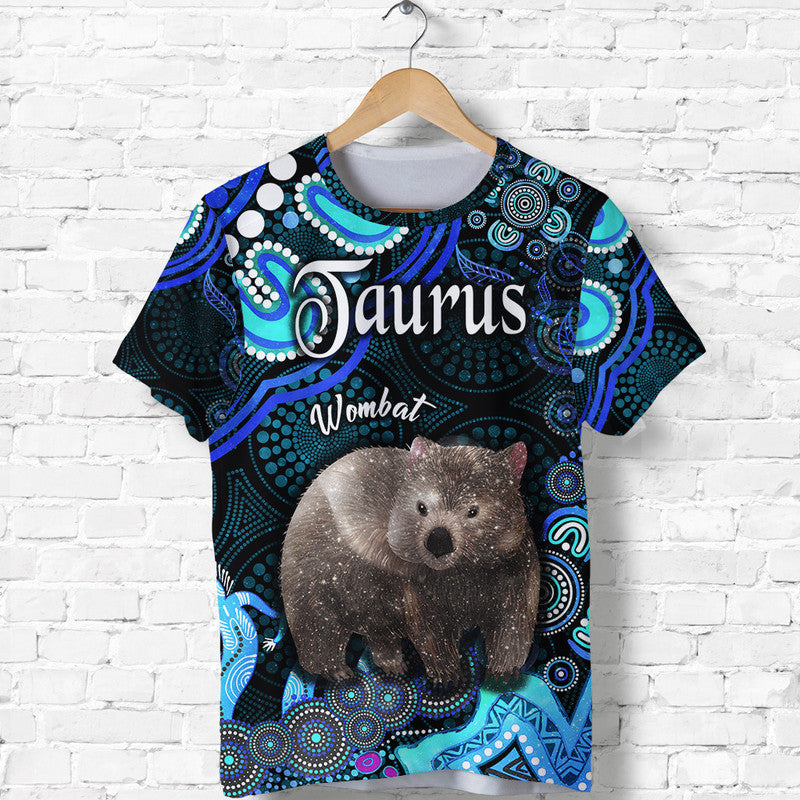 Australian Astrology T Shirt Taurus Wombat Zodiac Aboriginal Vibes - Blue - Vibe Hoodie Shop