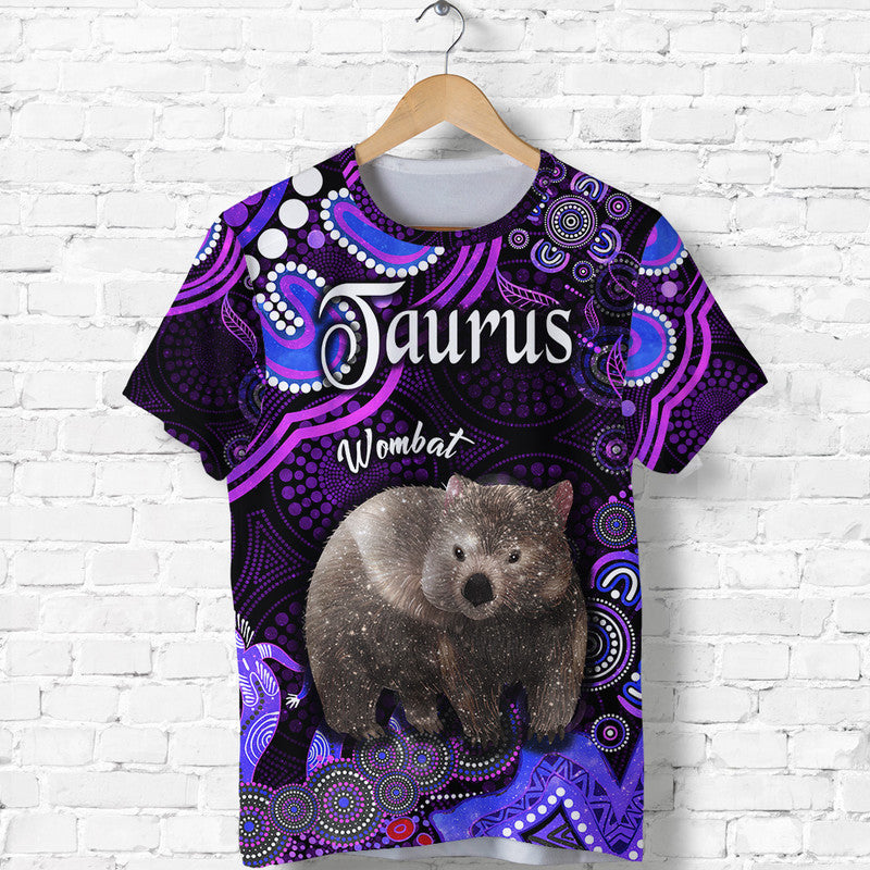 Australian Astrology T Shirt Taurus Wombat Zodiac Aboriginal Vibes - Purple - Vibe Hoodie Shop