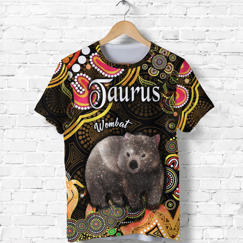 Australian Astrology T Shirt Taurus Wombat Zodiac Aboriginal Vibes - Gold - Vibe Hoodie Shop