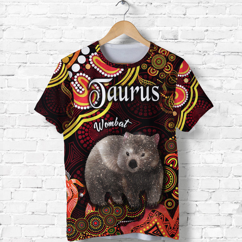 Australian Astrology T Shirt Taurus Wombat Zodiac Aboriginal Vibes - Red - Vibe Hoodie Shop