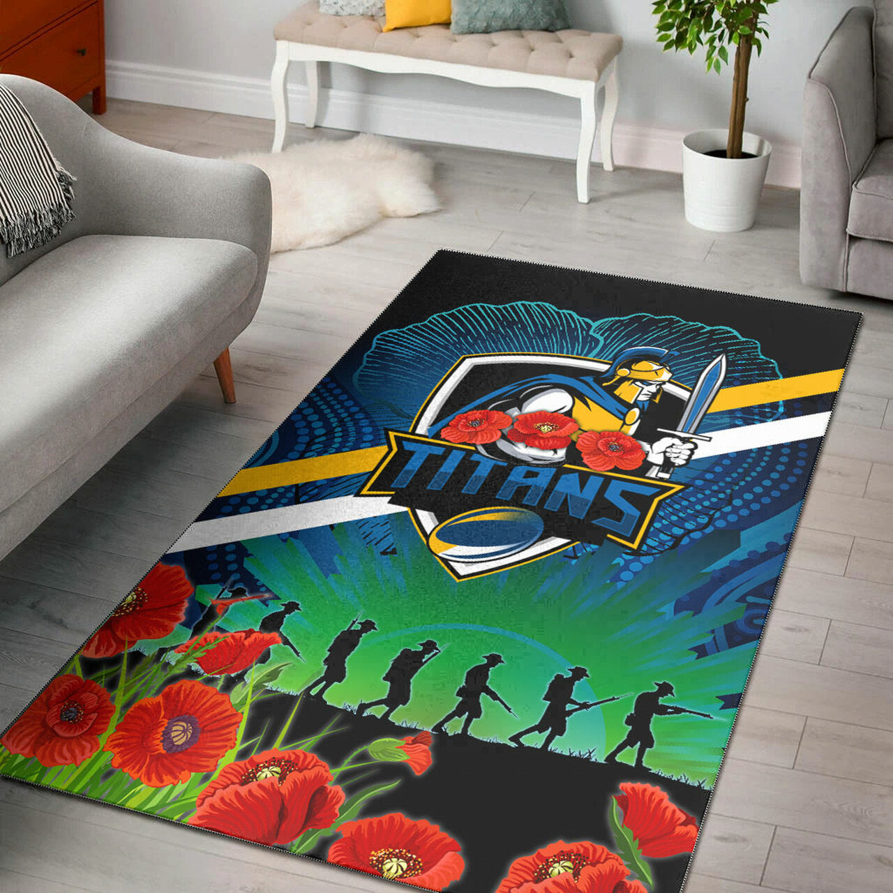 Titans Rugby Area Rug - Custom ANZAC Titans Rugby Logo Area Rug LT10 - Vibe Hoodie Shop