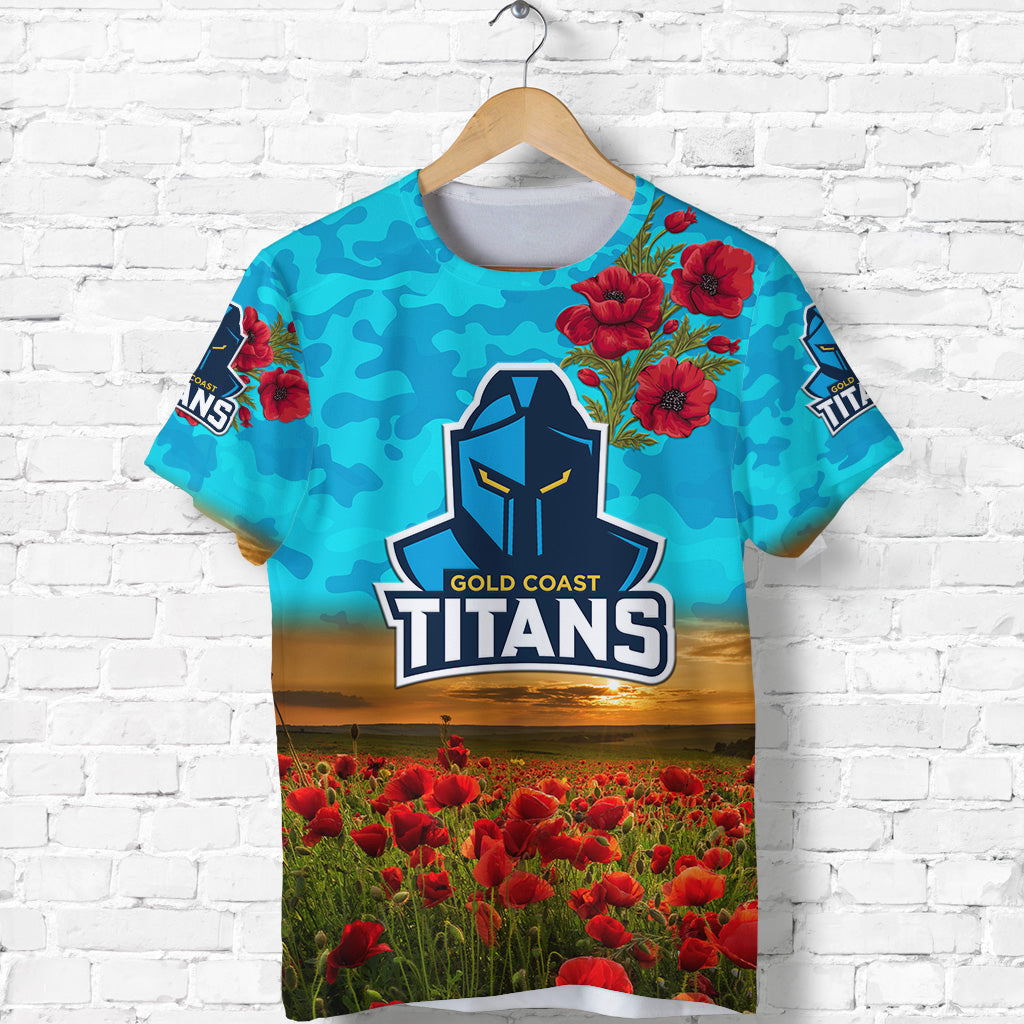 Gold Coast Titans ANZAC 2022 T shirt Poppy Flowers Vibes - Vibe Hoodie Shop