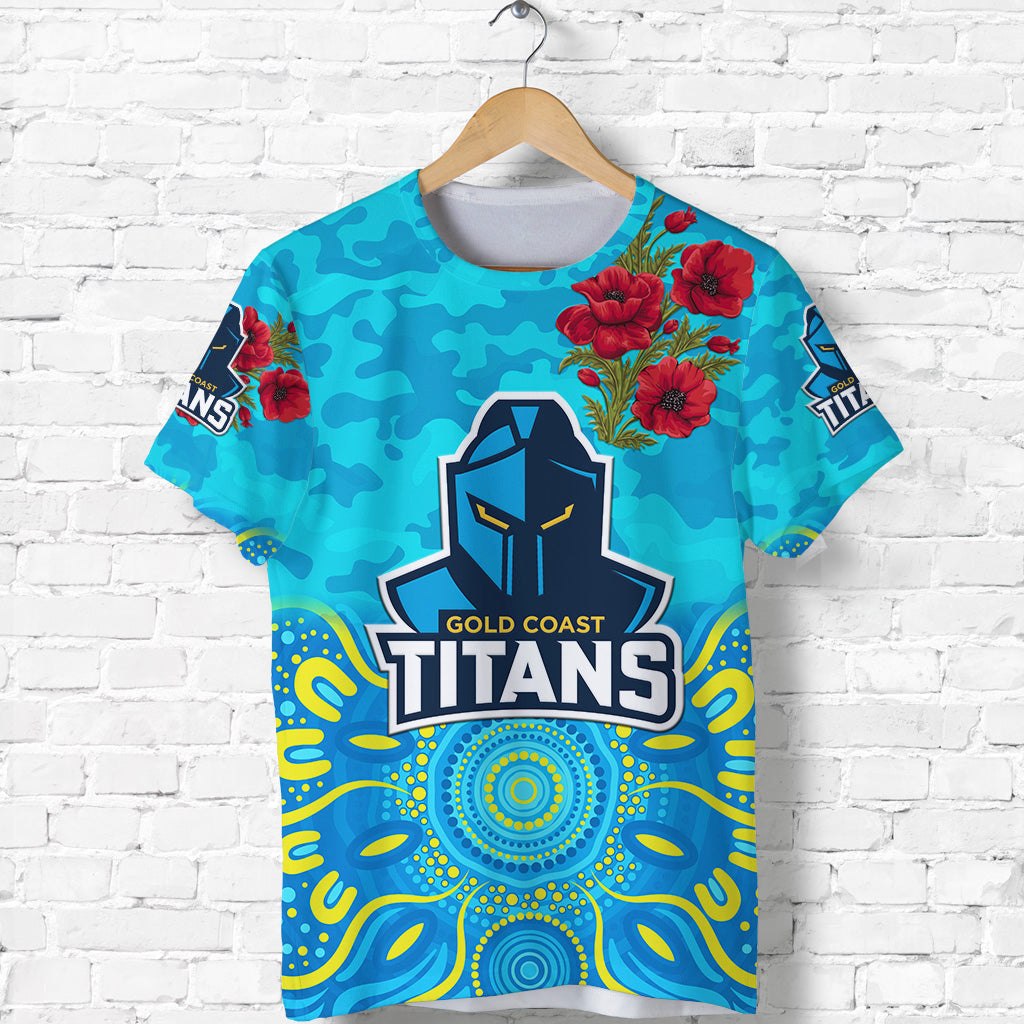 (Custom Personalised) Gold Coast Titans ANZAC 2022 T shirt Indigenous Vibes - Vibe Hoodie Shop