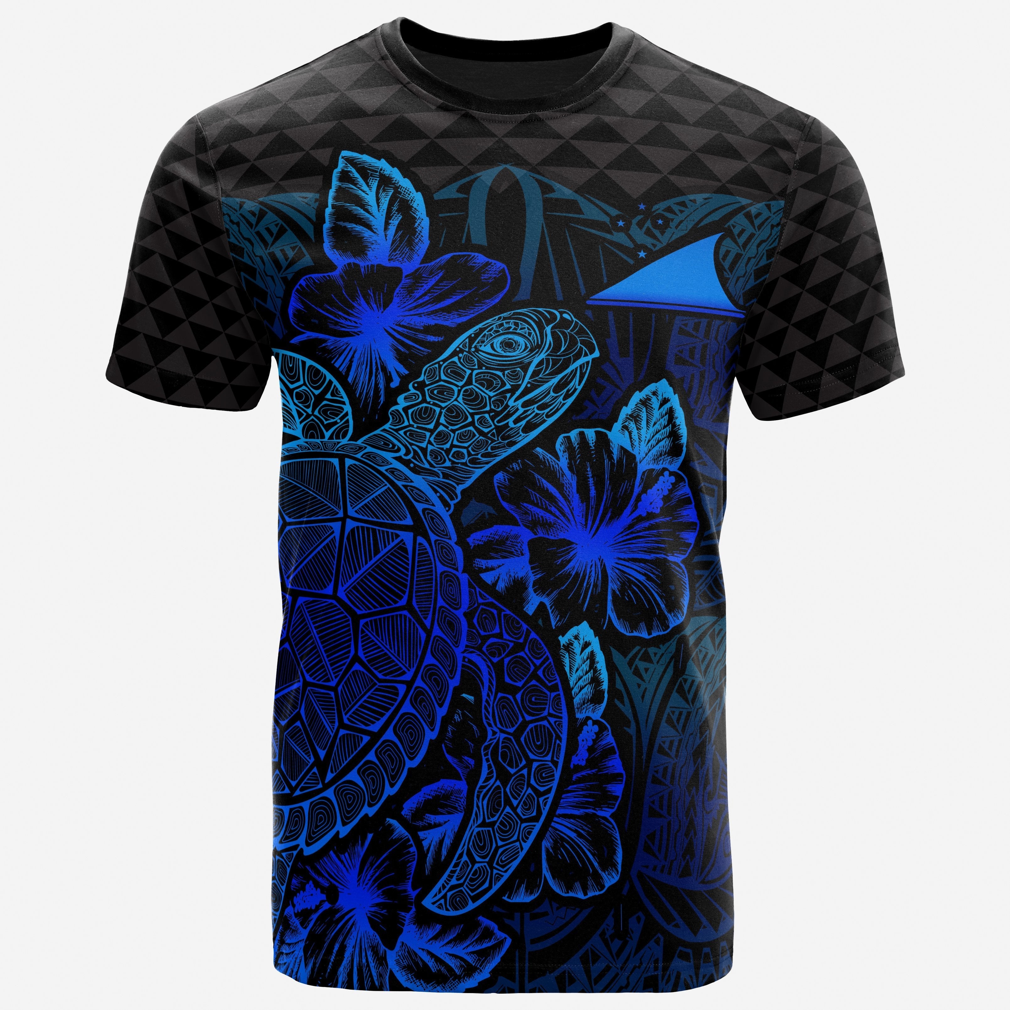 Vibe Hoodie Tokelau T shirt - Tokelau Flag Turtle Hibiscus Blue - Vibe Hoodie Shop