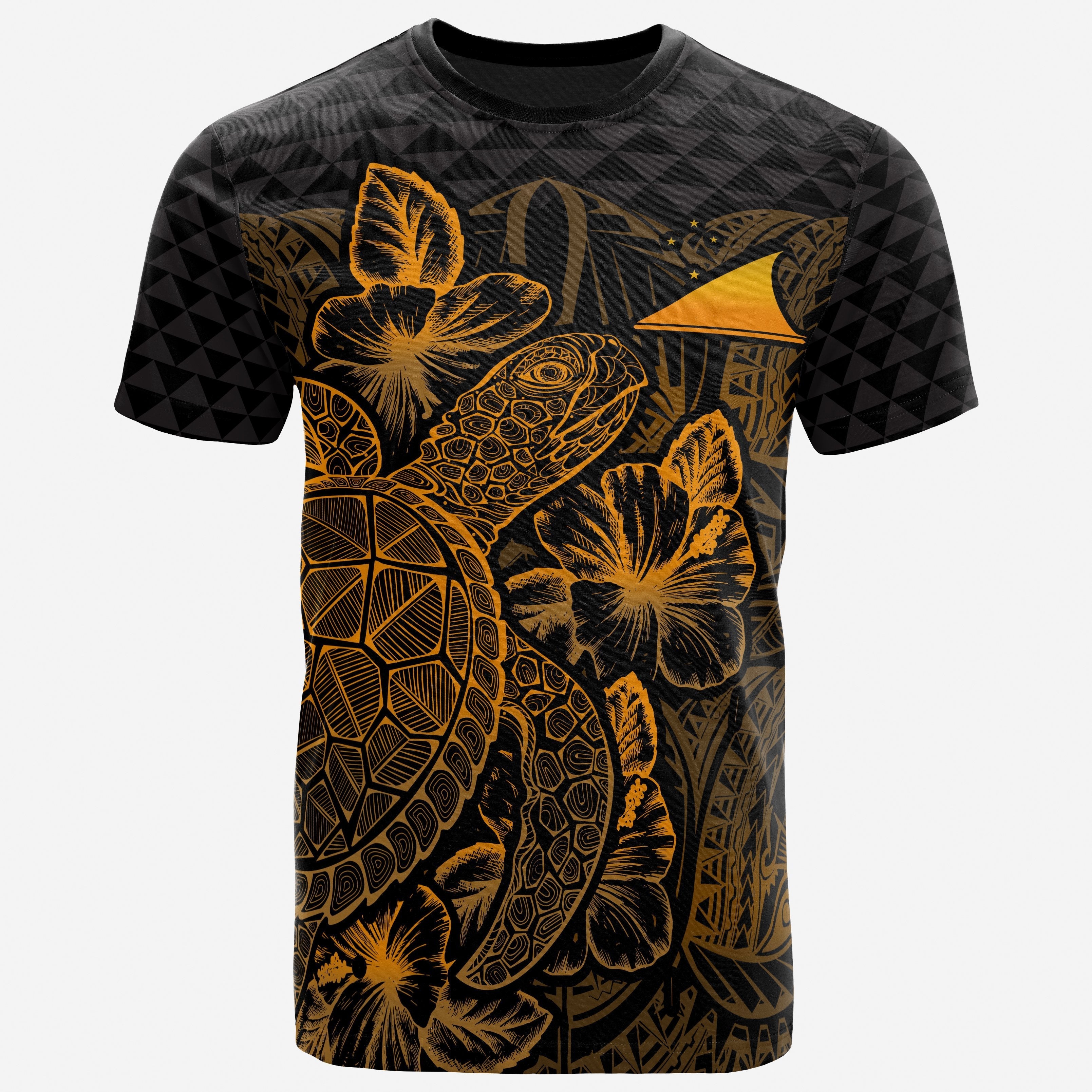 Vibe Hoodie Tokelau T shirt - Tokelau Flag Turtle Hibiscus Gold - Vibe Hoodie Shop