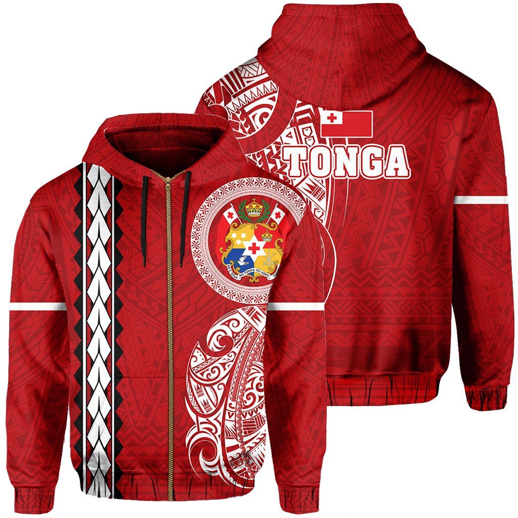 Zip Up Hoodie Tonga - Polynesian Coat Of Arms - Vibe Hoodie Shop