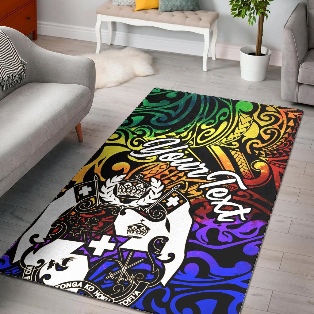 Tonga Custom Personalised Area Rug - Rainbow Polynesian Pattern - Vibe Hoodie Shop